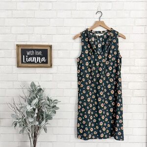 LOFT Green Flowered Sleeveless Dress